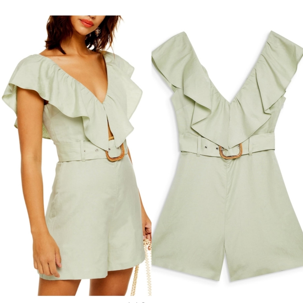 Topshop Mint Cutout Belted Romper